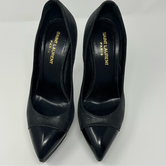 YSL Yves Saint Laurent Leather Tribute Classic Pump Janis Black on Black Sz 37.5 - Picture 11 of 11